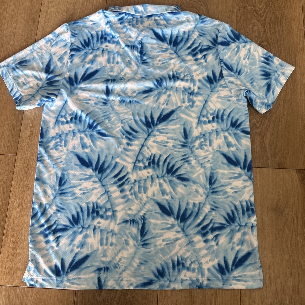 PGA Tour Golf Shirt Men's SS Stretch Moisture Wick Blue Tropical UPF Large‎ NEW - Picture 7 of 8
